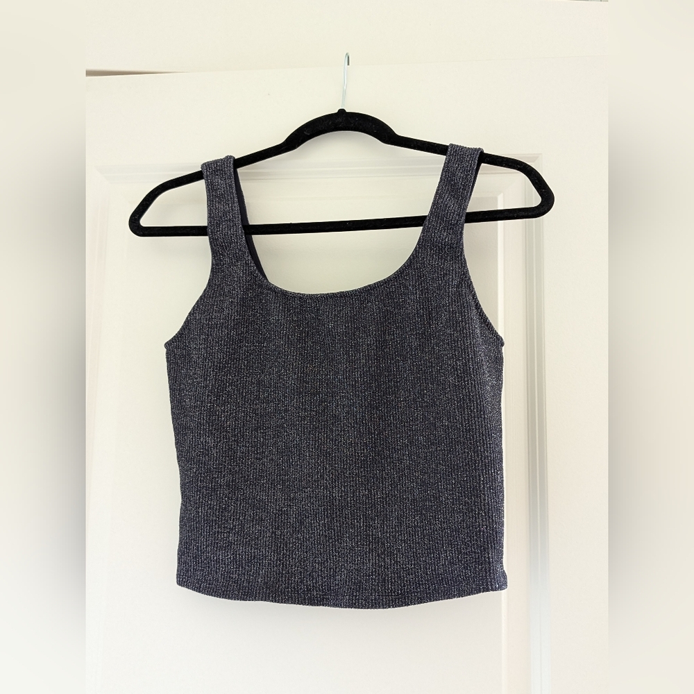 Dynamite Navy And Silver Sparkly Fitted Crop Tank Top